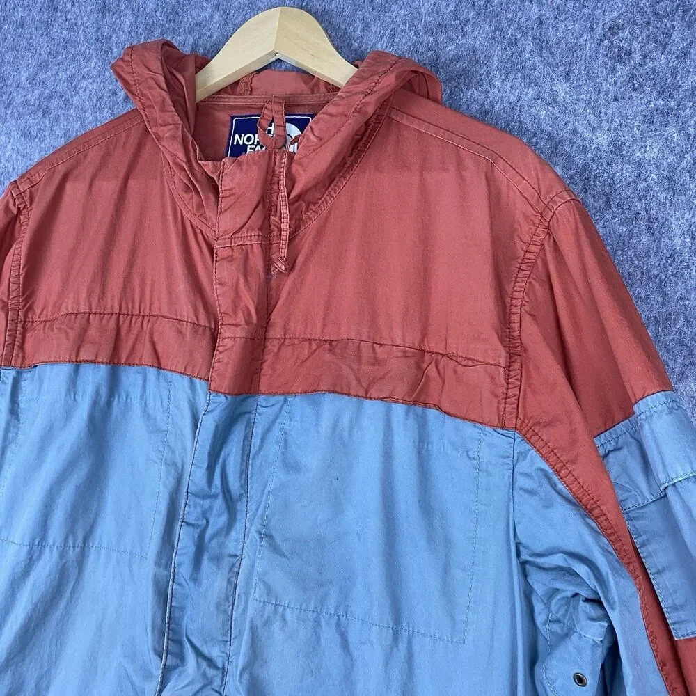Vtg The North Face Men's Heritage Windbreaker Rust/Blue Colorblock Cotton Sz XL